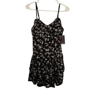 No Boundaries Black Floral Sleeveless Tiered Ruffle A-Line Mini Sundress Large